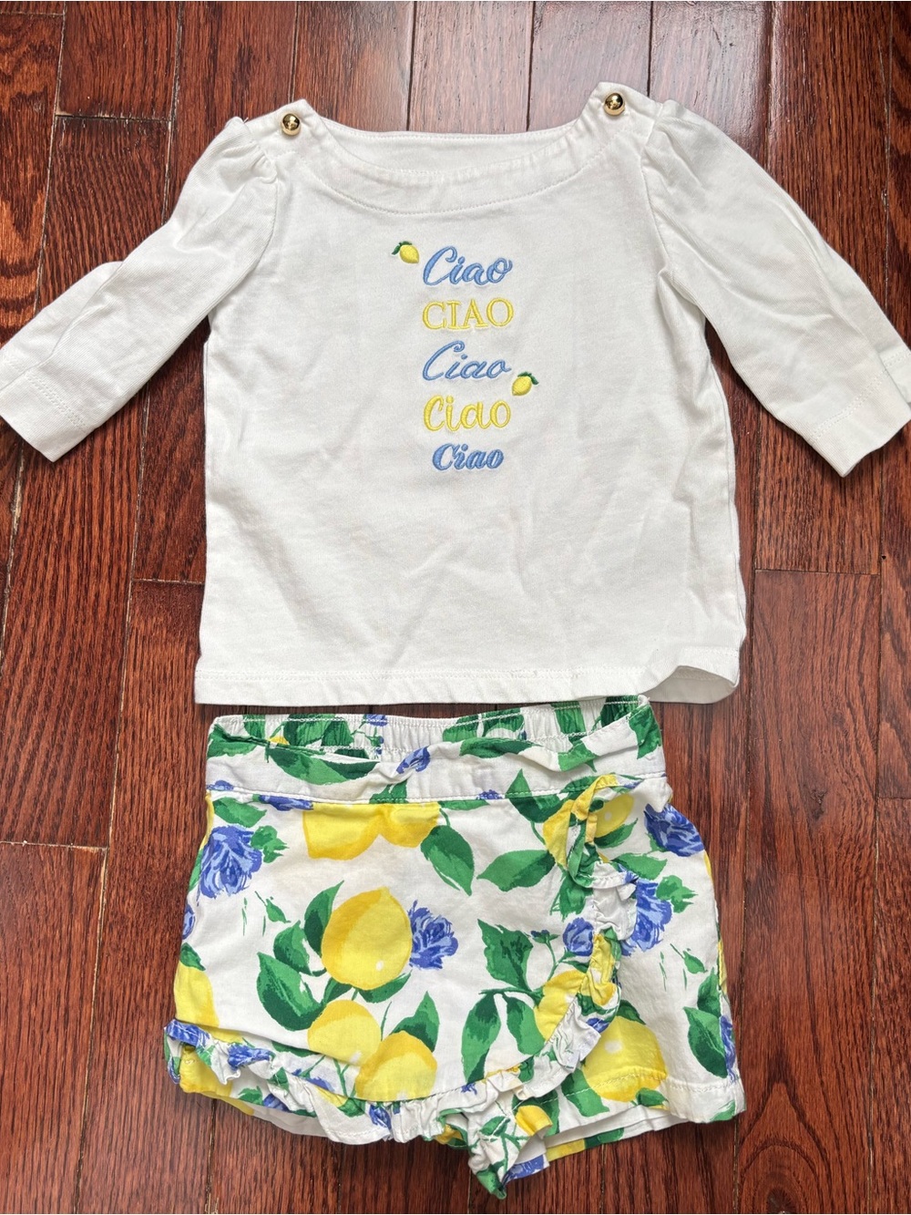 Janie and Jack White Top with Lemon & Floral Print Shorts